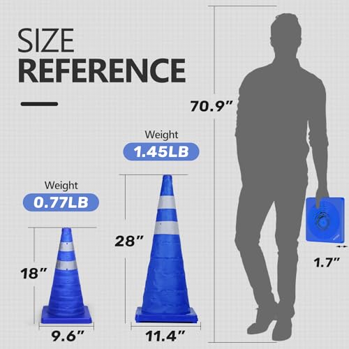 Image of BATTIFE 2 Pack 28 Inch Collapsible Traffic Cones, Blue Safety Cones