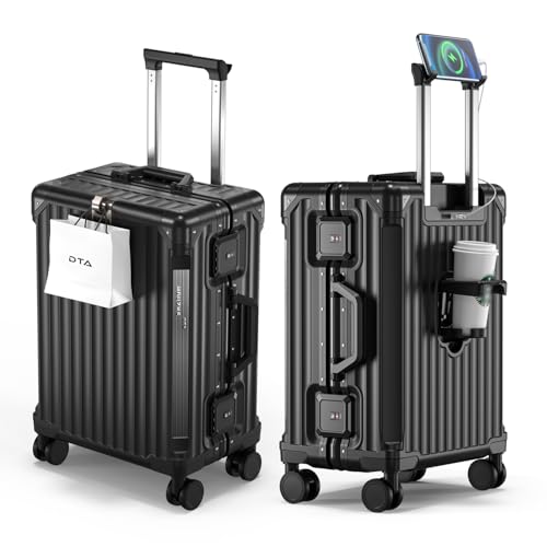 DTA Nova 20-inch Carry On Luggage - Zipperless, Aluminum Frame, No Zipper Hard Shell PC Suitcase, Noble TSA Airline Approved Suitcases with Spinner Wheels