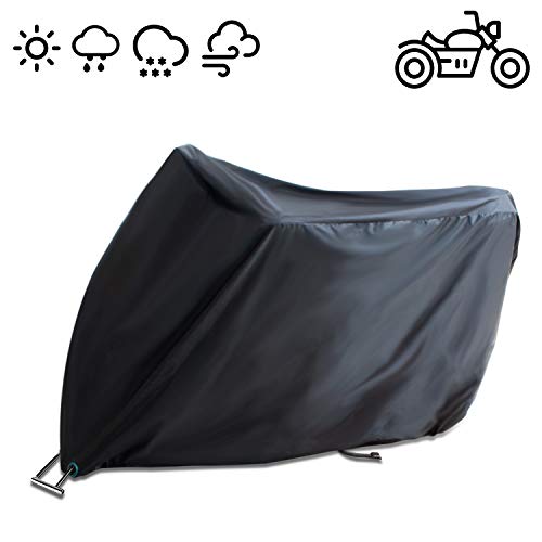 Estefanlo 190T Motorrad-Abdeckung, wasserdicht, Anti-Staub, Regen, UV-Schutz für den Innen- und Außenbereich mit Schlosslöchern, passend für Motoren bis zu 250 cm, für Honda, Yamaha, Suzuki