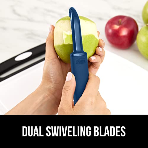 Gorilla Grip Swivel Vegetable Peeler, Sharp Stainless Steel Blades, Comfortable Handle, Dishwasher Safe, Kitchen Food Peelers, Easy Peeling, Peel Vegetables, Apple, Potato, Safe Blade Guard, Blue #TOP4