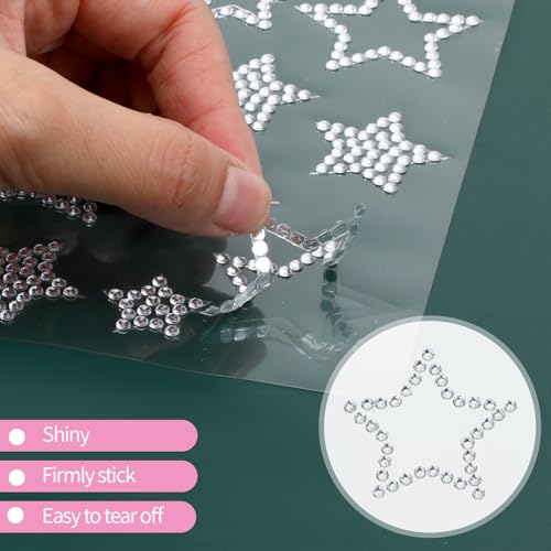 Image of 84Pcs Glitter Silver Star Stickers Christmas Self Adhesive Rhinestone Star Stickers Silver Glitter Bling Crystal Star Sticker Self-Adhesive Assorted Star Labels Gift Decor Holiday Window Car Decal