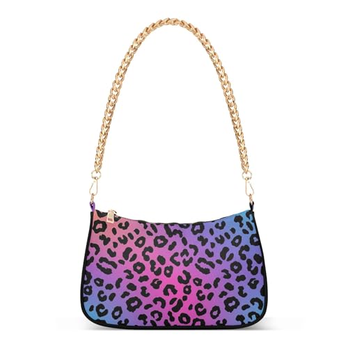 Rainbow Gradient Leopard Spots One Shoulder Purses for Women Party Dressy Purse Hobo Fashion Handbag Medium Zipper Closure