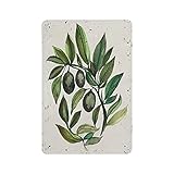 Letrero de lata con diseño de rama de olivo en acuarela, placa de metal para colgar, pintura retro para el hogar, cocina, jardín, garaje, decoración de pared, 12 x 8 pulgadas