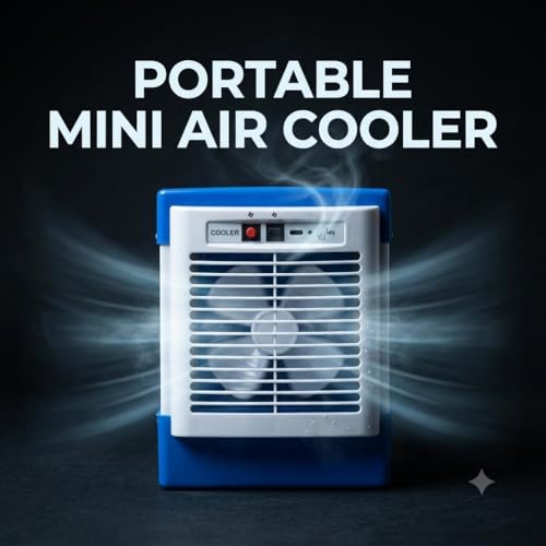 Image of Drumston (15 Years Assured Warranty) Rechargeable Portable Mini Air Cooler with 1.5L Water Tank, USB Personal Desk Cooling Fan with Battery Backup, 3 Speed Quiet Evaporative Air Cooler for Room
