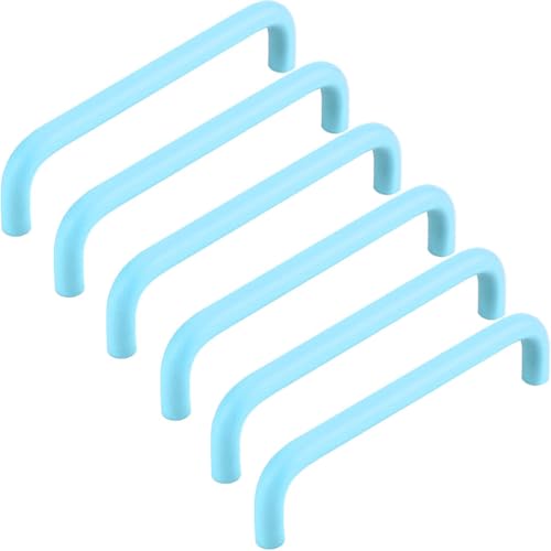 ZESLIV Pack of 6 Furniture Handles, Kitchen Cabinet Handles Made of Aluminium, Hole Spacing 192 mm, Blue Bar Handles, Drawer Handle with Screws for Children's Room, Wardrobe