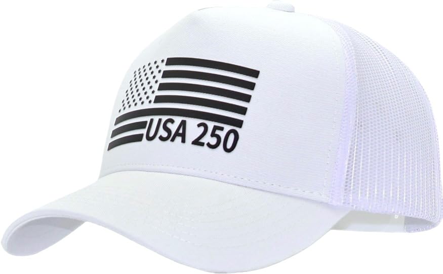Image of USA Flag Snapback Hat Fits One Size&XXL /3XL - Mens Mesh Trucker Ball Hats - US 250th Anniversary Veterans Memorial Day Gifts