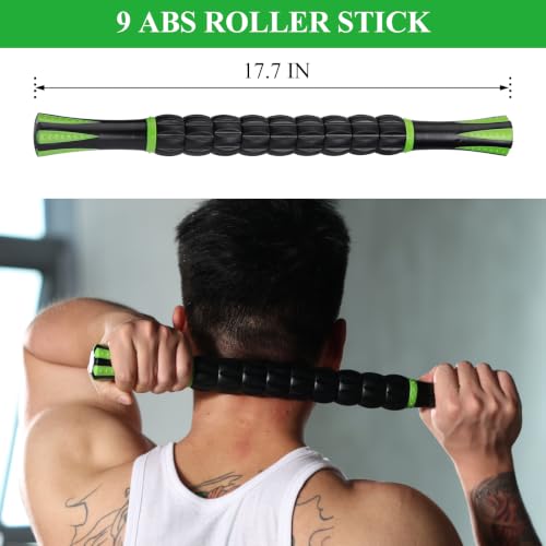 Image of Muscle Roller Deep Tissue Massage Stick Cellulite Roller Fascia Blaster Lymphatic Drainage Massager for Muscle Soreness Tightness Physical Therapy(Green Black)