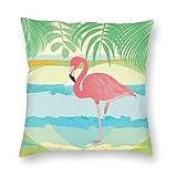 Throw Pillow Case Ramas De Palma Flamenco 45X45Cm Funda De Almohada para Cojín Linda Elegantes Fundas De Colchón para Dormitorio Sala De Estar