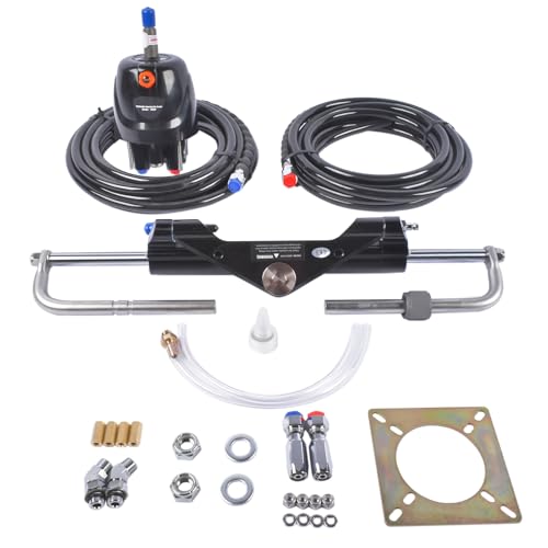 Vahaha Hydraulic Outboard Steering System Kit - 150HP Hydraulic Pump, 2pcs 20ft Heavy-Duty Nylon Hose & Secure Dual-Lock Cylinder for Boats