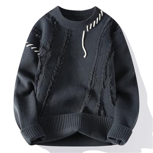 Men Patchwork Knit Sweater Long Sleeve Thick Warm Crew Neck Pullover Casual Jumper3
