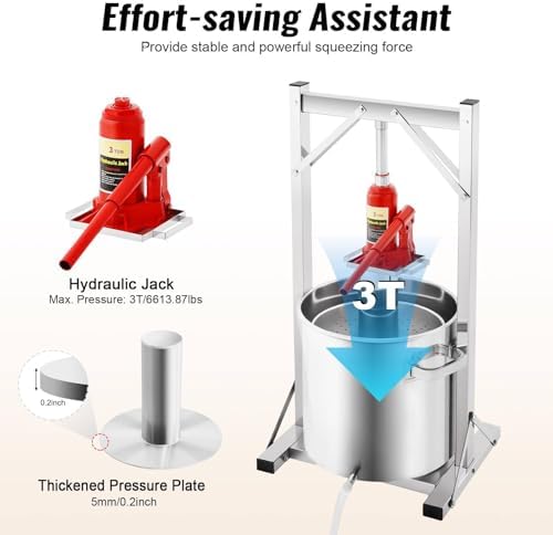 12L/22L/36L Stainless Steel Hydraulic Fruit Wine Press Machine with Sanitary Tray & Hydraulic Jack for Grape Wine, Cider - Durable & Efficient Wine Making Equipment