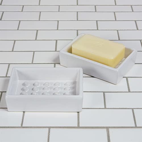 HomArt Rectangle Raised Peg Soap Dish, Ceramic, Matte White image 5