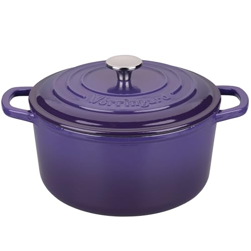 VORRINGARD Enameled Cast Iron Dutch Oven Pot with Lid for Sourdough Bread Baking Round Dutch Ovens 4.5 Quart Purple