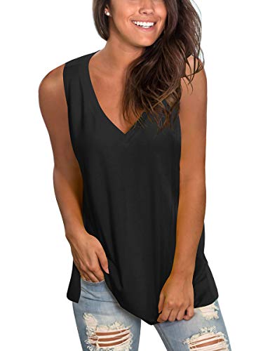 Sampeel Summer Tank Tops For Women Sleeveless Blouses Sexy Ladies Tunics Side Split Black L #TOP1
