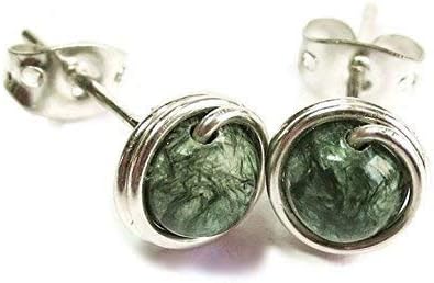 Russian Seraphinite & Sterling Silver Wire-Wrapped Post Earrings