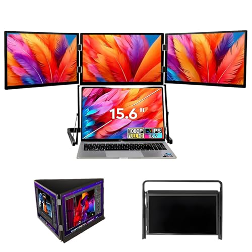 Image of 15.6 inch FHD 1080P Laptop Screen Extender - Ultra-Slim Triple Portable Monitor with IPS Display, Built-in Speakers, Foldable Design for Mac & Windows Users
