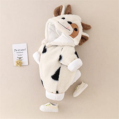 Newborn Baby Boy Girl Winter Plush Clothes Long Sleeve Zipper Hooded Romper Onesie Toddler Infant Cow Outfit4