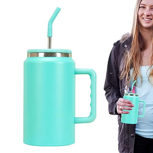 Jildouf Botella de agua con popote de 50 onzas con asa, alta capacidad para mantener el frío, aislamiento para bebidas, jugo, cerveza, café, leche