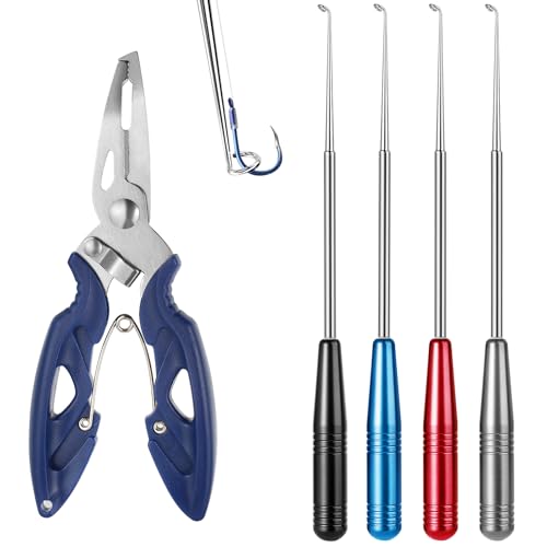 YFPOPONE 5 Pcs Fish Hook Remover Tool Kit With Fishing Plier, Quickrelease Fishhook Extractor In 4 Colours, Fishing Hook Quick Removal Device 16.5cm, Fishing Accessories For Removing Hooks