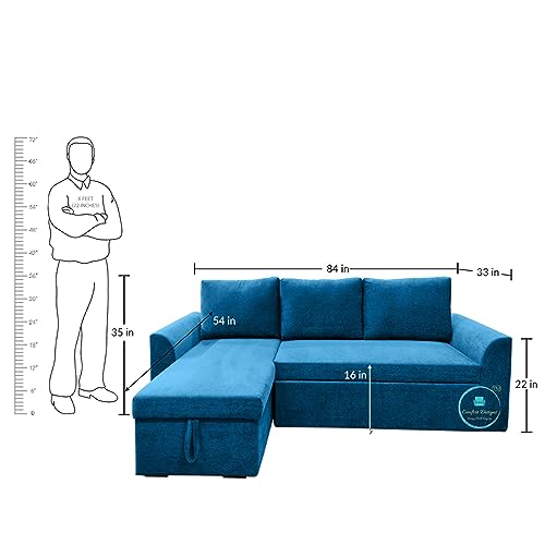 Image of Comfort Designs Creta 4 Seater Corner Sofa Cumbed for Living Room, Textured Premium Polyester Fabric, Functional Storage, Soft, Lightweight, Comfortable, Blue