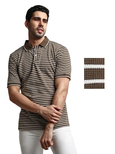 Image of GRECIILOOKS Men Cotton Striped Regular Fit Polo Plain Casual for Stylish Half Sleeve T Shirt