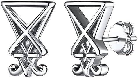 FaithHeart Satan Earrings Baphomet Goat Pentagram/Skull Stud Small Evil Satanic Earring for Men Women Black/Gold Plated/Stainless Steel