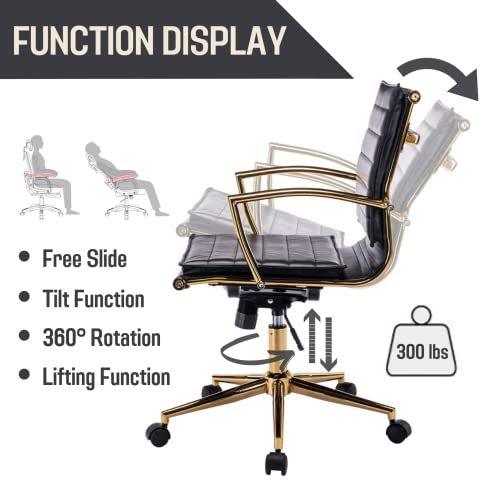 Cimoo Black Leather Office Chair Small Desk Chair Gold Executive Office Chair With Wheels Swivel Arm Chair Retro Task Chairs #TOP5