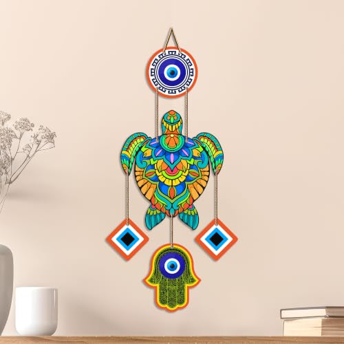 Image of Artvibes Sea Turtle Evil Eye Wall Hanging for Home Entrance | Nazar Protection MDF Wall Decor | Lucky Vastu Art for Living Room | Bedroom | Balcony | Office & Hallway | Housewarming Gift (WH 8545N)