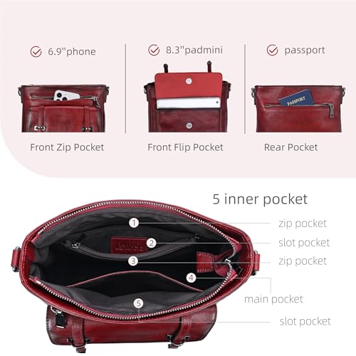 Image of Iswee Soft Leather Crossbody Bags for Women Shoulder Handbags Multi Pockets