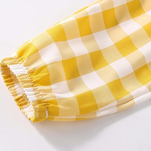 Girls Plaid Pants Checkered Printed Breathable Lantern Pants Elastic Waisted Lightweight Spring Pants3