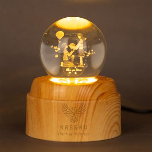 Image of KRESHU Propose 3D Crystal Rotating Glass Ball Dimmable Warm LED Light Wooden Stand Luminous USB Cable Decoration Night Lights for Art Home Decoration Birthday Gift (Pack of 1)