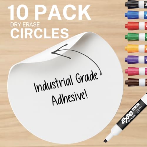 10 Pack White Dry Erase Tabletop Circles for Classroom | Removable Stickers | Premium PET Vinyl - No Staining, No Shadowing! Wall, Decals, Board
