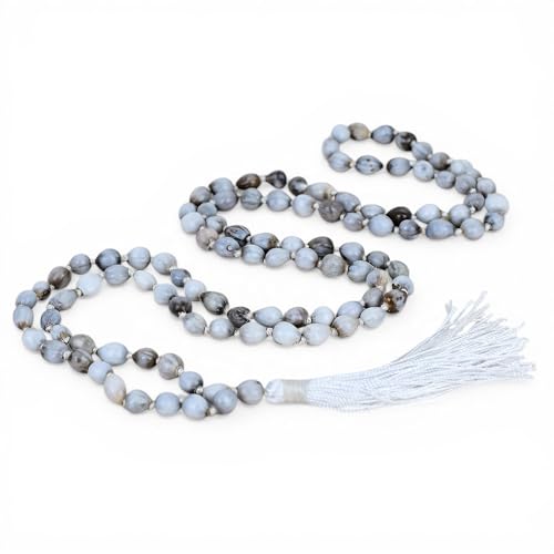 Mala 108 graines de lotus blanches AAA 6mm noué main avec pompon