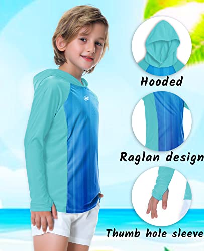 Image of AOBUTE Unisex Kids Long Sleeve Hoodie Rash Guard Boys UPF 50+ Swim Top with Thumb Hole 3-12 Years
