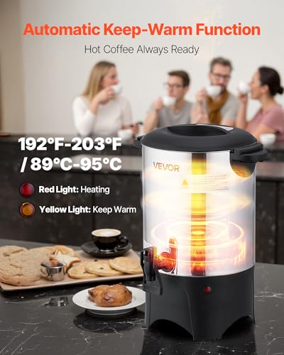 Image of VEVOR Commercial Coffee Urn, 30 Cup 4.5 L Hot Beverage Dispenser with Dripless Faucet, Quick-Brewing Commercial Coffee Maker with Stainless Steel Liner, for Catering, Business, Church & Restaurant