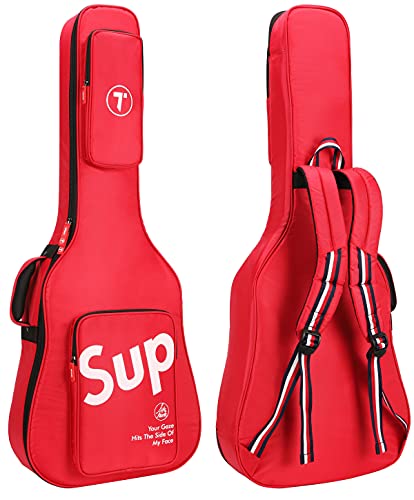Guitar Bag for 41 42 Inch Acoustic Guitar Gig Bag 15mm Extra Thick Sponge Overly Padded Waterproof Guitar Case Soft Guitar Backpack Soft Acoustic Guitar Case with Pockets Organizer Red