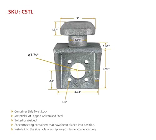 Image of Mytee Products Shipping Containers Side Twist Lock - Hot Dipped Galvanized Steel - Used for Connecting Containers Placed into Position