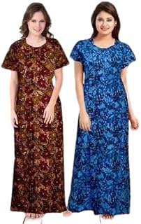 Mohan Traders' Women’s Cotton Combo Floral Mixed Printed Nighty,Comfortable,Lighweight & Breathable Material_MHN_CMB_Maxi_148 Price In India