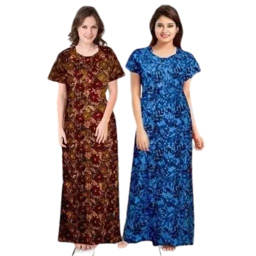 Mohan Traders' Women’s Cotton Combo Floral Mixed Printed Nighty,Comfortable,Lighweight & Breathable Material_MHN_CMB_Maxi_148