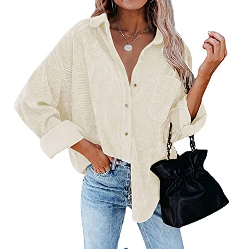 IWOLLENCE Cordjacke Damen - Kurze Hemdjacke Aus Cord Mit Reverskragen