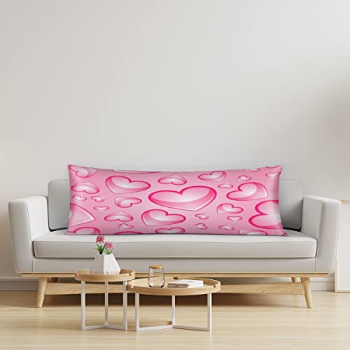 Hot Pink Heart Satin Body Pillow Pillowcase For Hair And Skin Love Theme Long Body Pillow Case Cover 21X54 Soft Breathable Body Pillow Cases #TOP5