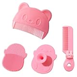 COYUN 3 Pcs Cepillo Costra Láctea Bebe,Costra Láctea Bebe,Peine Bebe Recien Nacido,Cepillo Silicona para Baño,Peine de Masaje y Cepillo de Baño Apto para el Cuidado del Cuero Cabelludo del Bebé(Rosa)