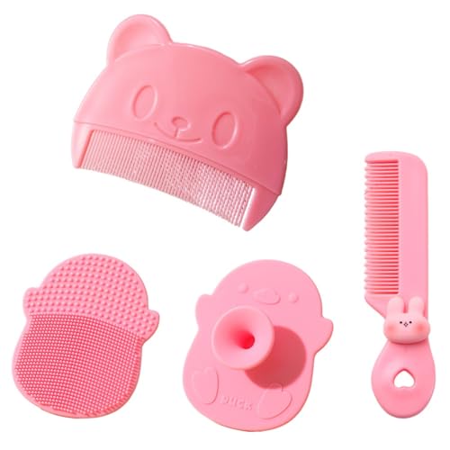 COYUN 3 Pcs Cepillo Costra Láctea Bebe,Costra Láctea Bebe,Peine Bebe Recien Nacido,Cepillo Silicona para Baño,Peine de Masaje y Cepillo de Baño Apto para el Cuidado del Cuero Cabelludo del Bebé(Rosa)