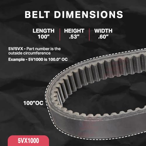 Image of BESTORQ 5VX1000 Rubber V-Belt, Raw Edge /Cogged, Black, 100 inch Length x 0.63 inch Width x 0.53 inch Height