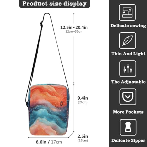 crossbody messenger bag mens crossbody bag small Cross Body Purse Adjustable Strap for business business- Glistening Peach Turquoise Red3