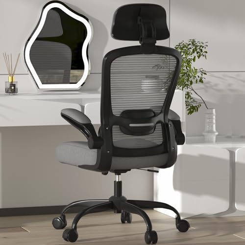 Image of Mimoglad Office Chair, High Back Ergonomic Desk Chair with Adjustable Lumbar Support and Headrest, with flip-up Armrests for Guitar Playing, 5 Years Warranty (Modern, Dim Gray(Black Frame))
