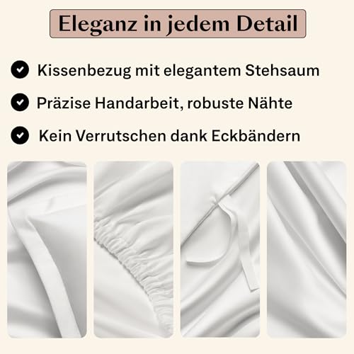 Foto von Amqua Mako Satin Bettwäsche Set 200x200cm + 80x80cm (2X Kissenbezüge), 100% ägyptische Baumwolle (Zertifiziert), weiß