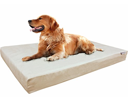 Image of Dogbed4less XL Orthopedic Gel Infused Cooling Memory Foam Dog Bed for Medium to Large Pet and Waterproof Liner in Mirco-Suede Khaki External Cover, 47X29X4 Inches