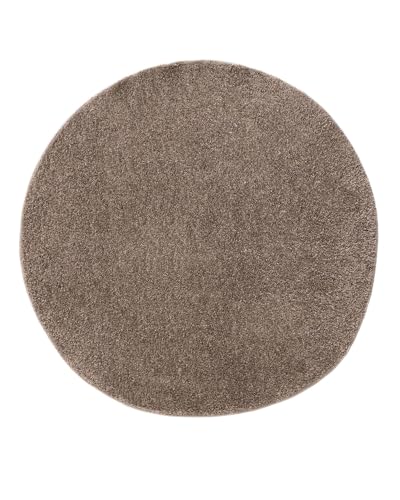 benuta Basic Hochflorteppich Soho - Taupe ø 80 cm rund - Kuschelig Weicher Teppich im Minimalistischen Look - Pflegeleicht - Fußbodenheizung Geeignet