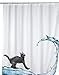 Produktbild WENKO Anti-Schimmel Duschvorhang Cat, Textil-Vorhang mit Antischimmel Effekt fürs Badezimmer, waschbar, wasserabweisend, mit Ringen zur Befestigung an der Duschstange, 180 x 200 cm